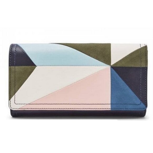 Fossil Logan Trifold Flap Clutch/Wallet in Patchwork Multicolor Leather - Picture 1 of 13